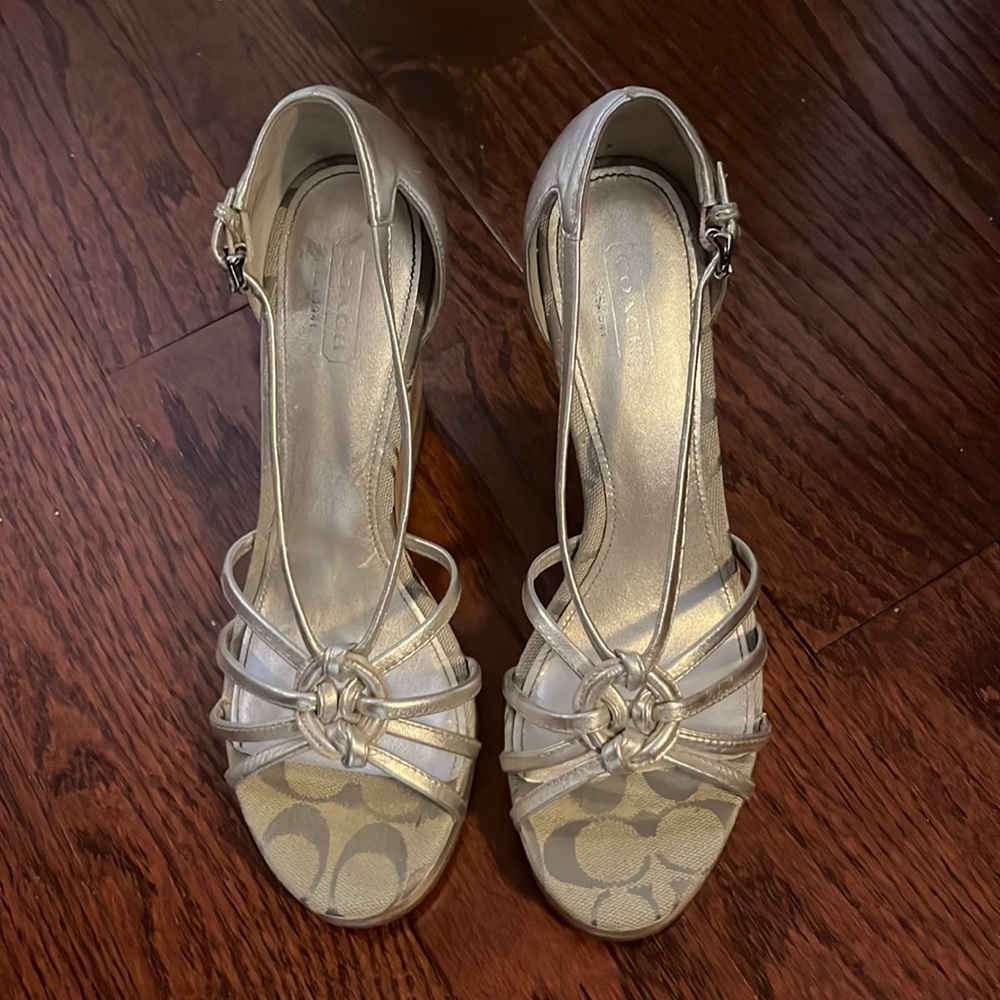 COACH cork wedge heel sandals. EUC